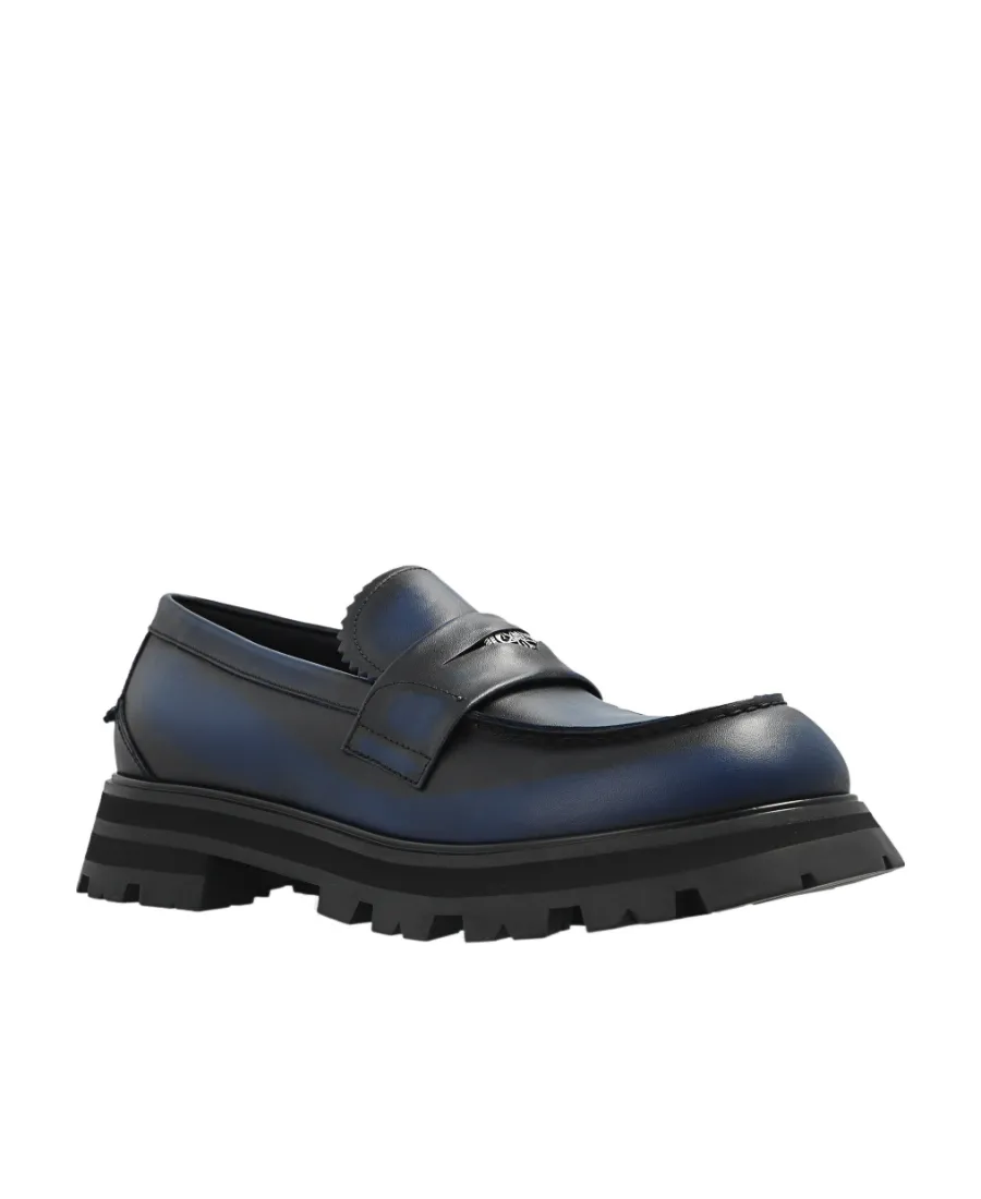 Ridged Swirl-Design Leather Loafers