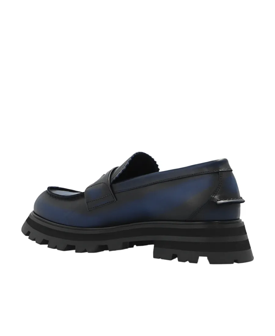 Ridged Swirl-Design Leather Loafers