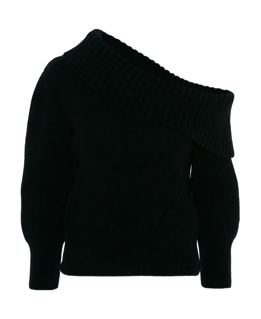 Cold-Shoulder Asymmetric Knitted Top