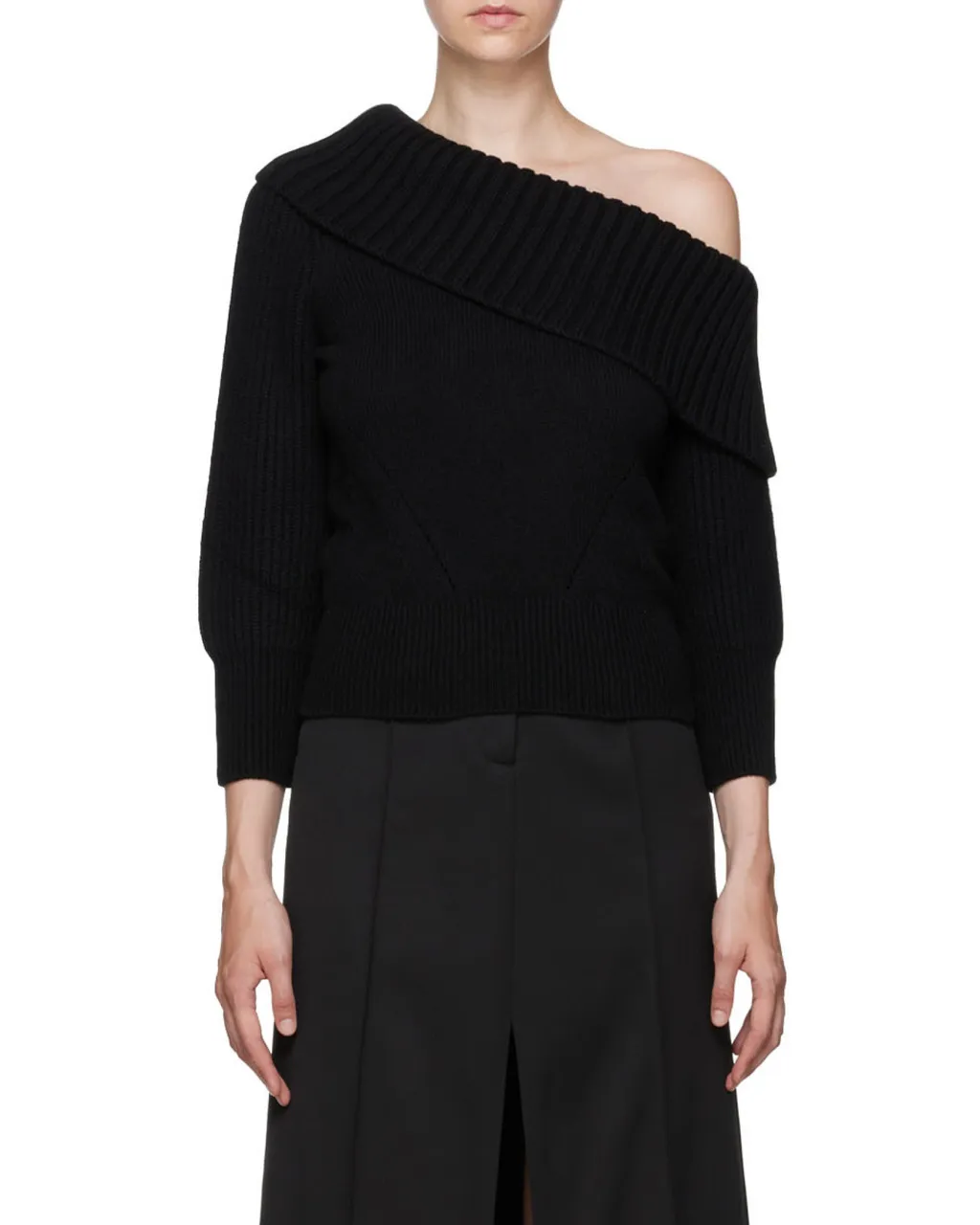 Cold-Shoulder Asymmetric Knitted Top