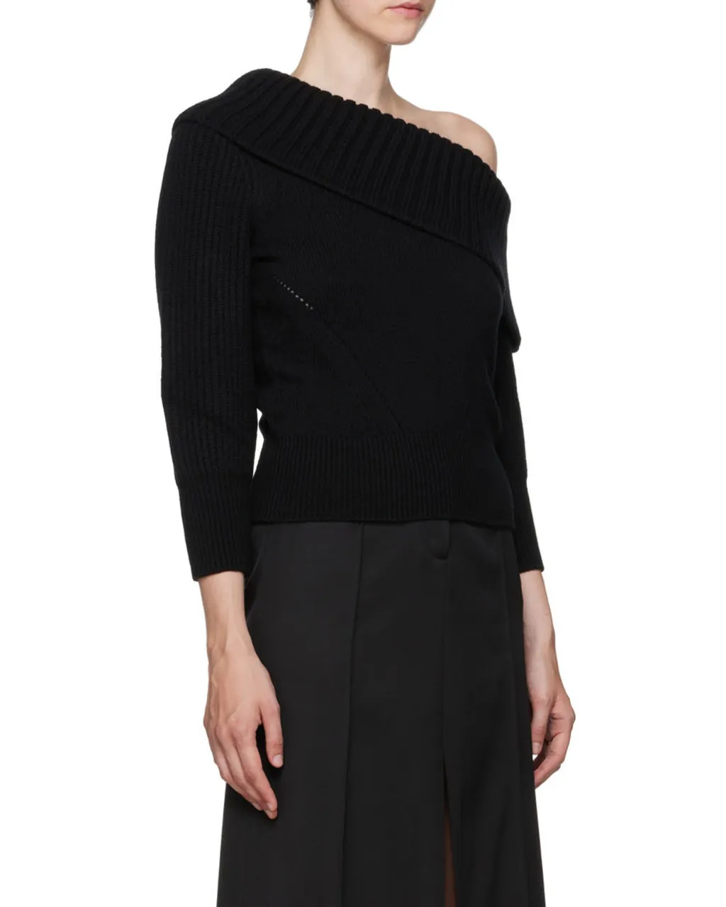 Cold-Shoulder Asymmetric Knitted Top