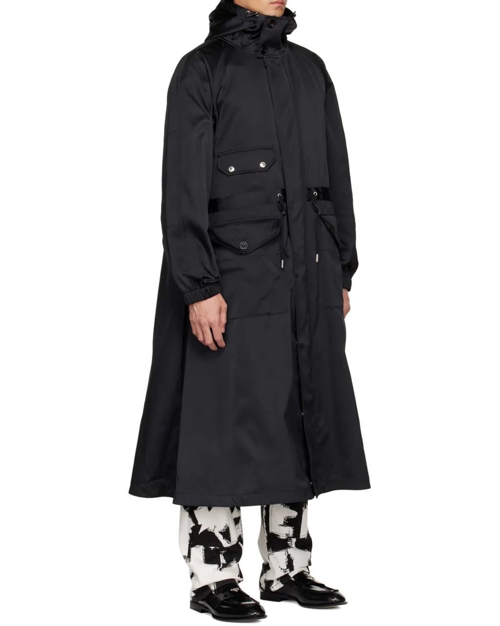 Drawstring Waist Hooded Coat