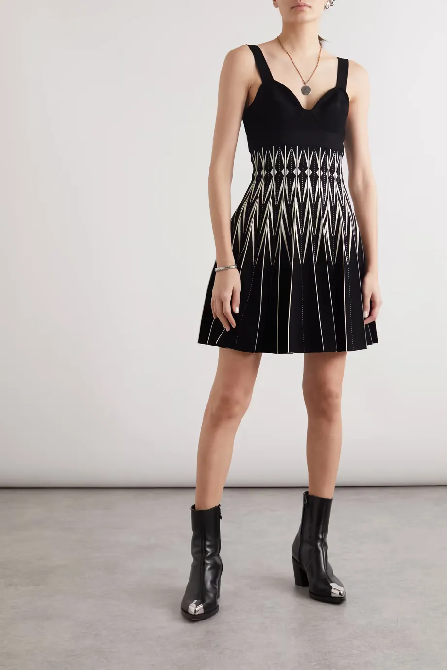 V-Neck Pleated Mini Dress