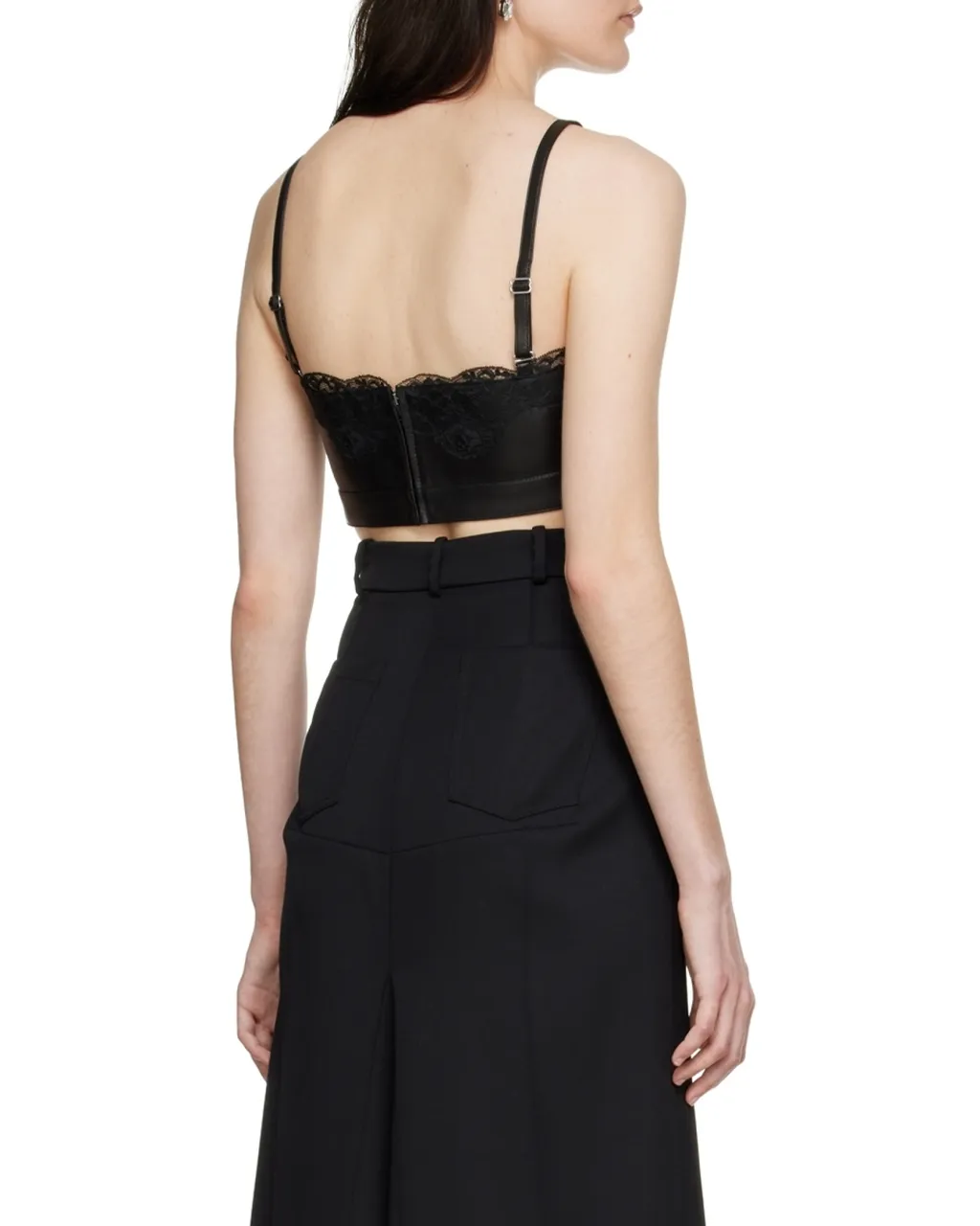 Cropped Lace-Trim Leather Top