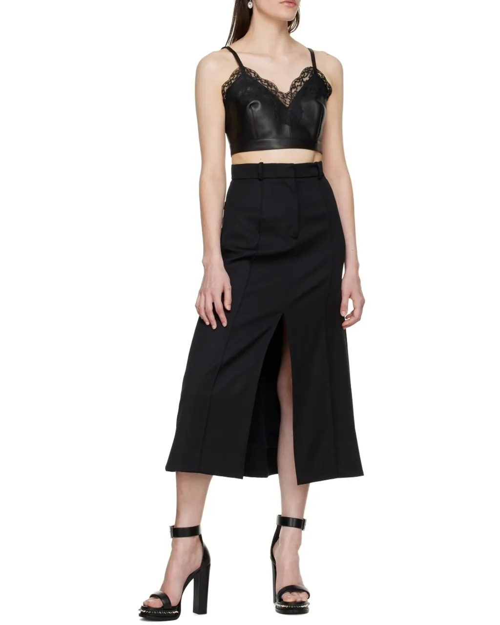 Cropped Lace-Trim Leather Top