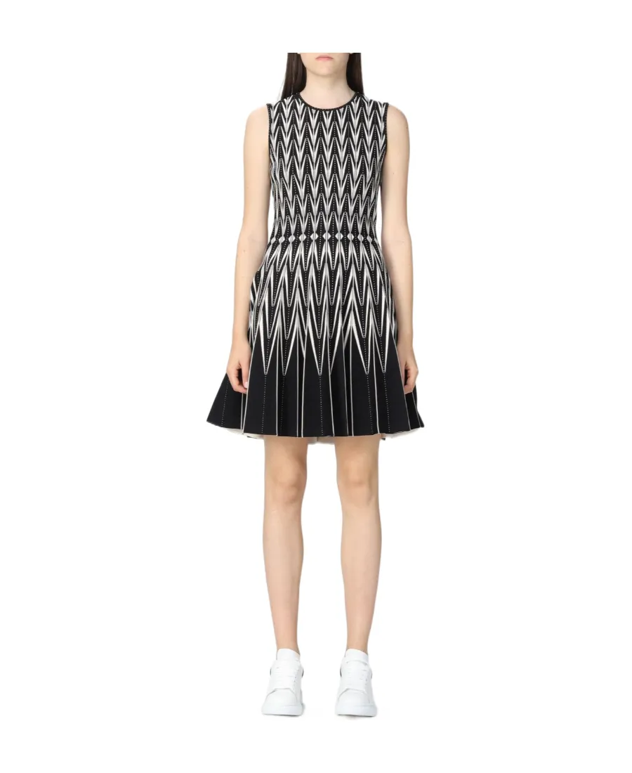 Intarsia-Knitted Sleeveless Mini Dress