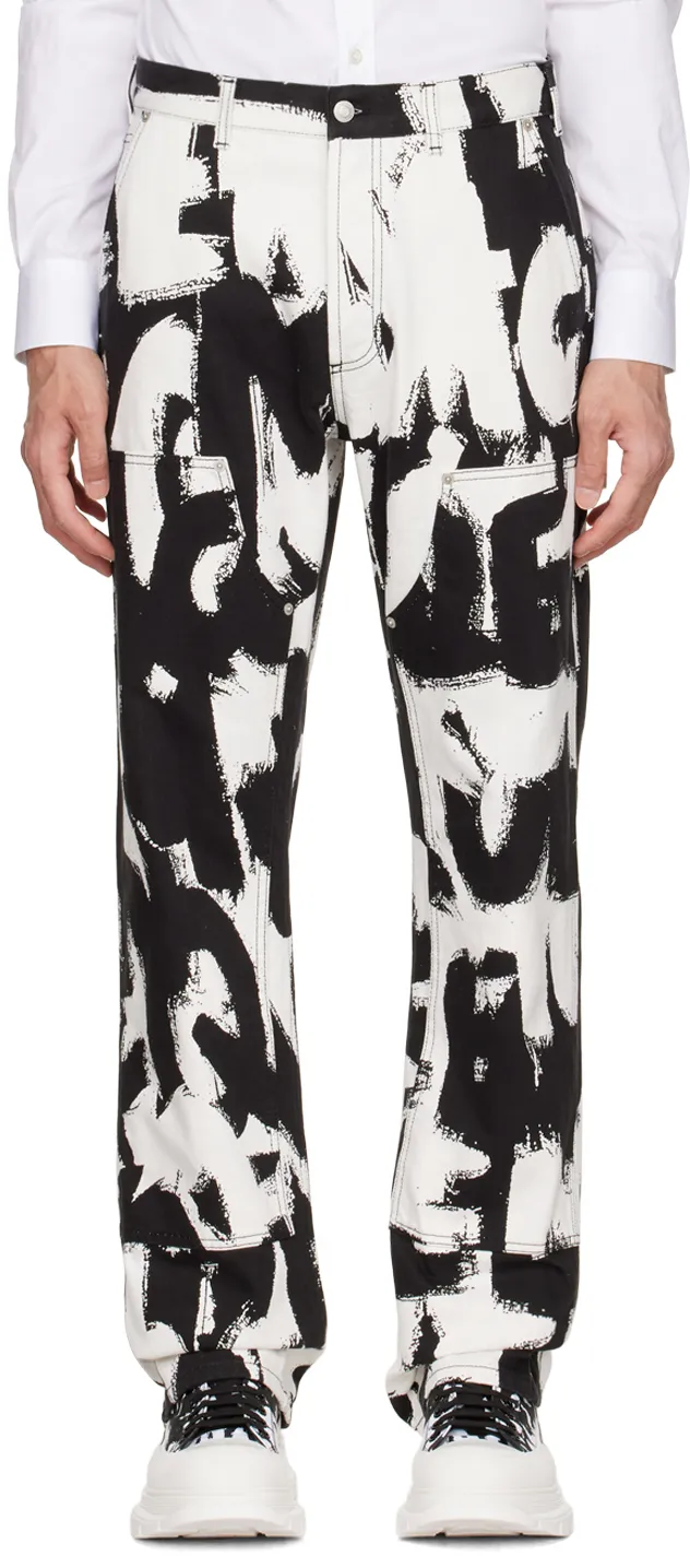 Graffiti-Print Straight-Leg Jeans