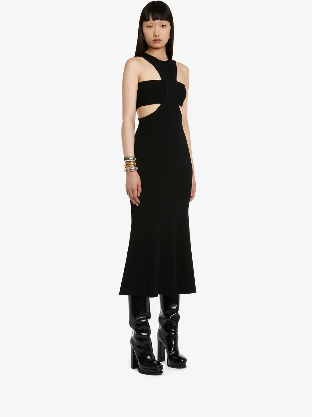 Slashed Harness Cut-Out Detailed Dress