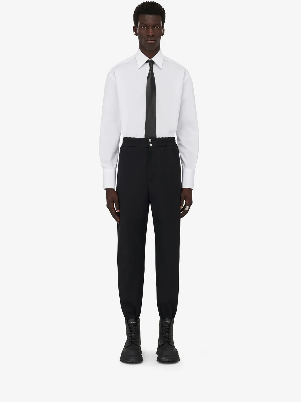Elasticated Waistband Tapered-Leg Trousers