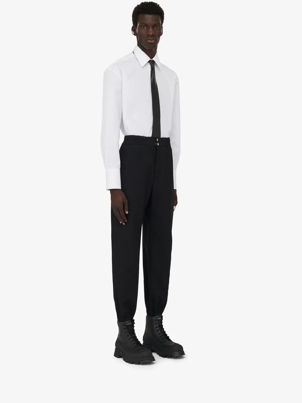 Elasticated Waistband Tapered-Leg Trousers