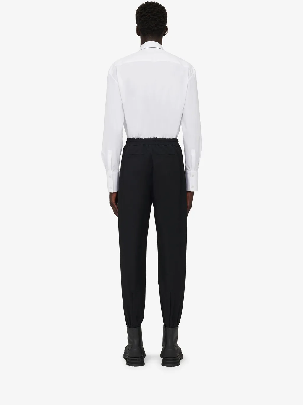 Elasticated Waistband Tapered-Leg Trousers