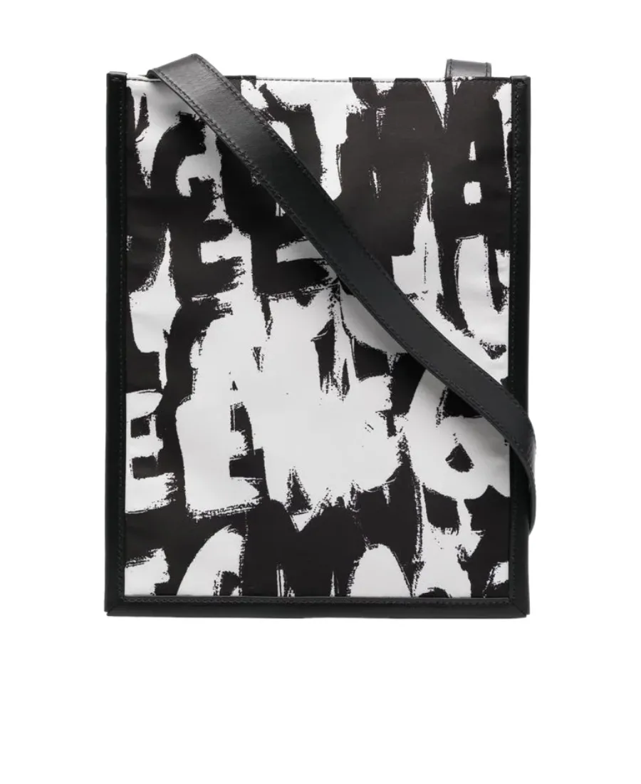 Graffiti-Printed Open Top Shoulder Bag
