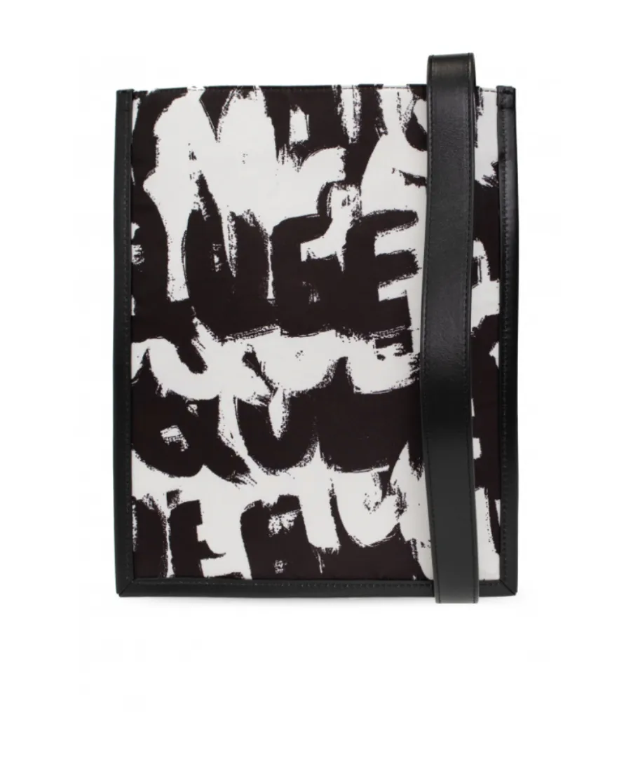 Graffiti-Printed Open Top Shoulder Bag