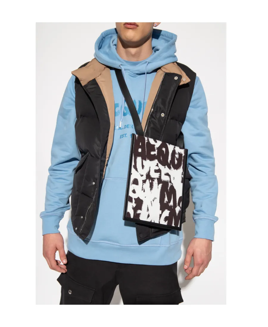 Graffiti-Printed Open Top Shoulder Bag