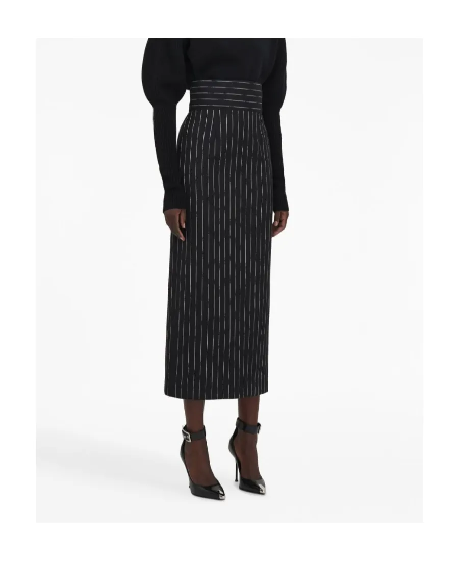 Striped High-Waist Midi Skirt
