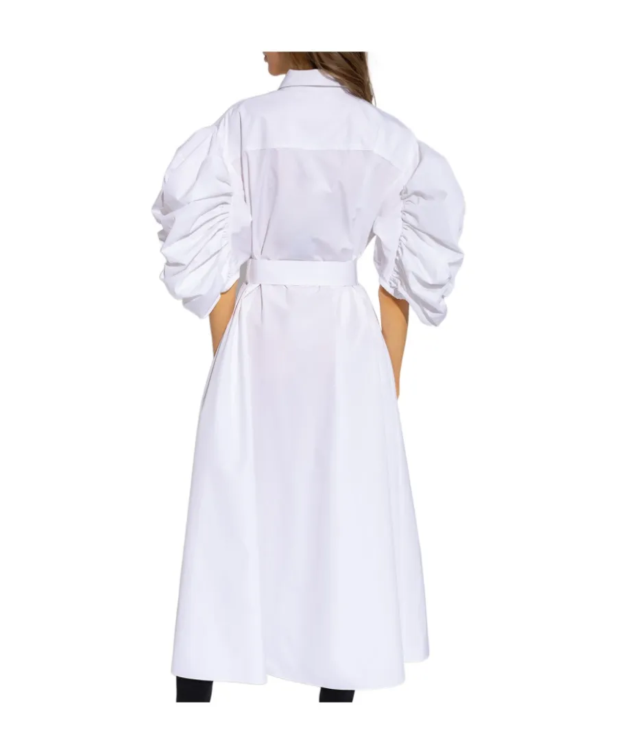 Puff-Sleeve Belted Cotton Shirt Dress
