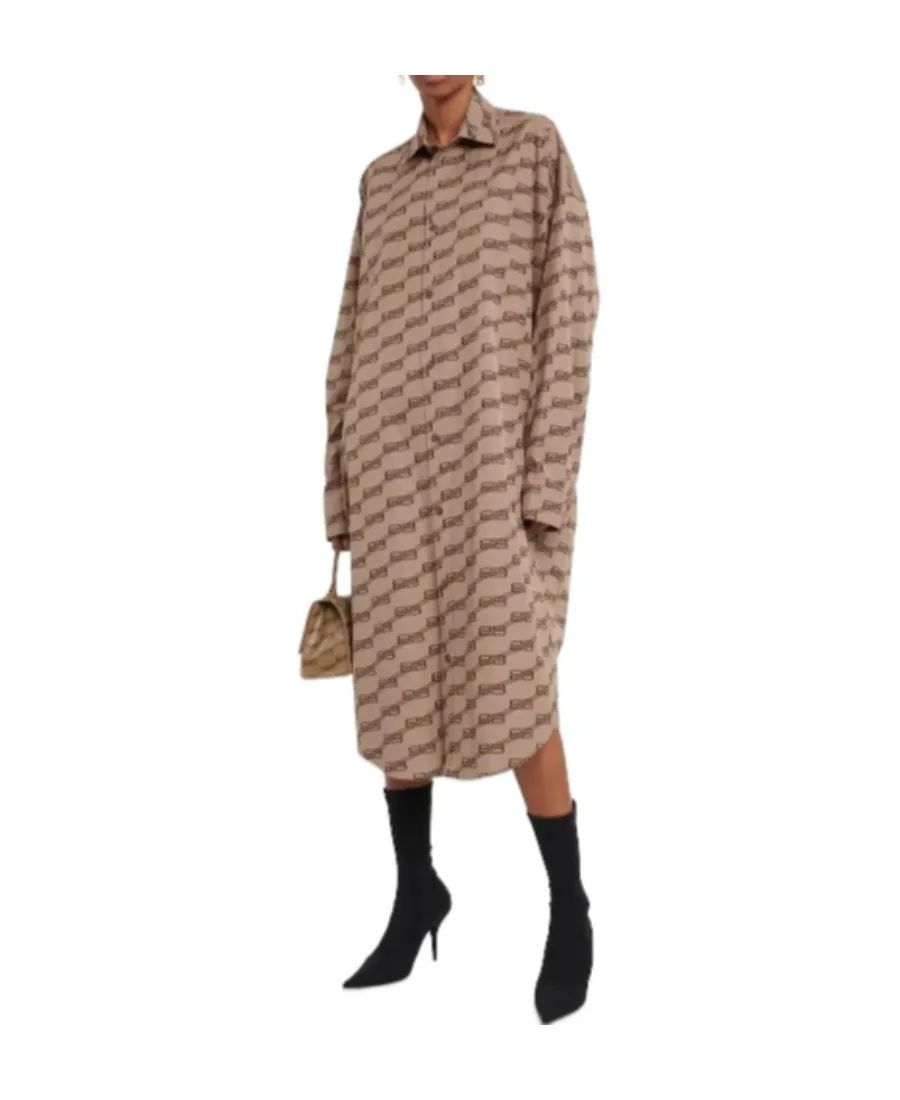 All-Over Logo Printed Poplin Shirt Dress