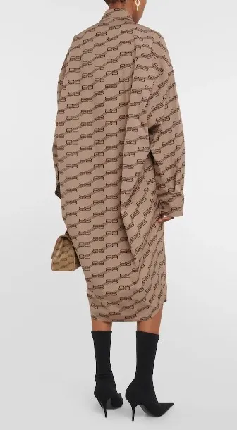 All-Over Logo Printed Poplin Shirt Dress