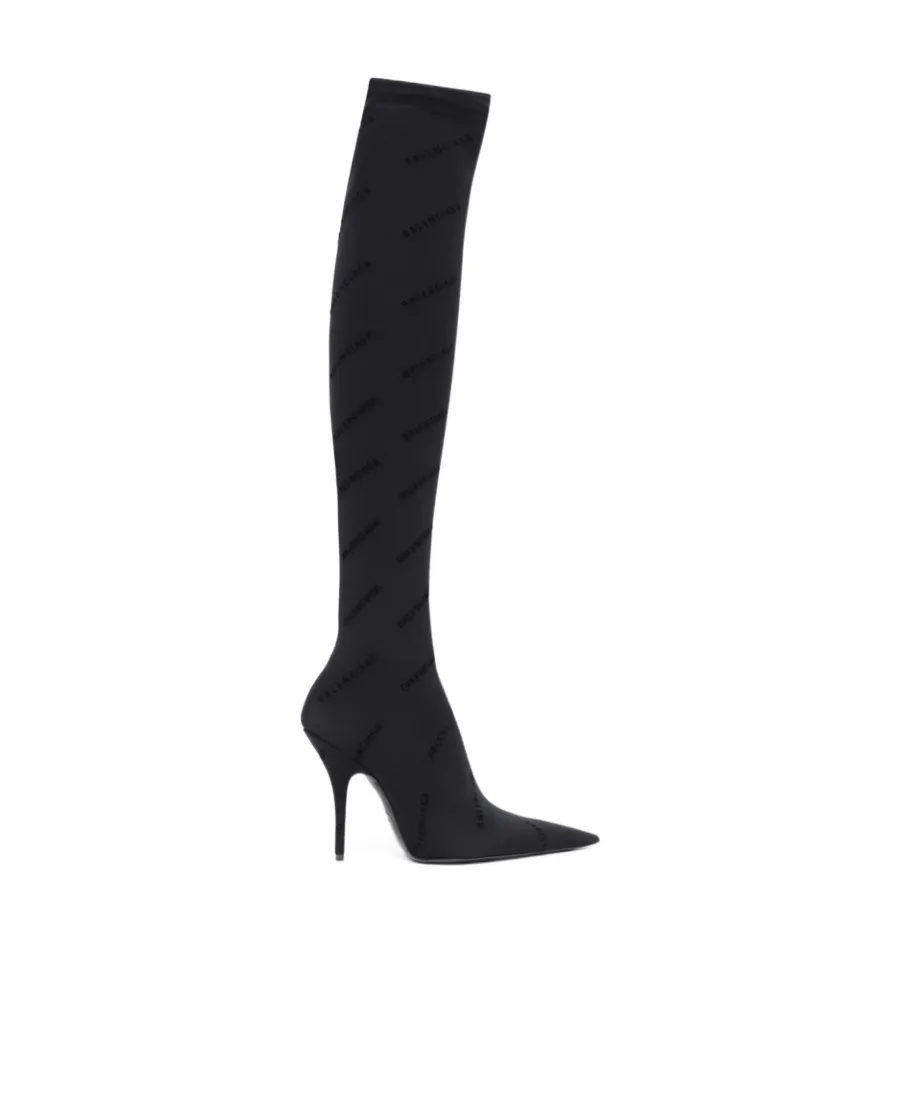 Flocked-Logo Above-Knee Boots