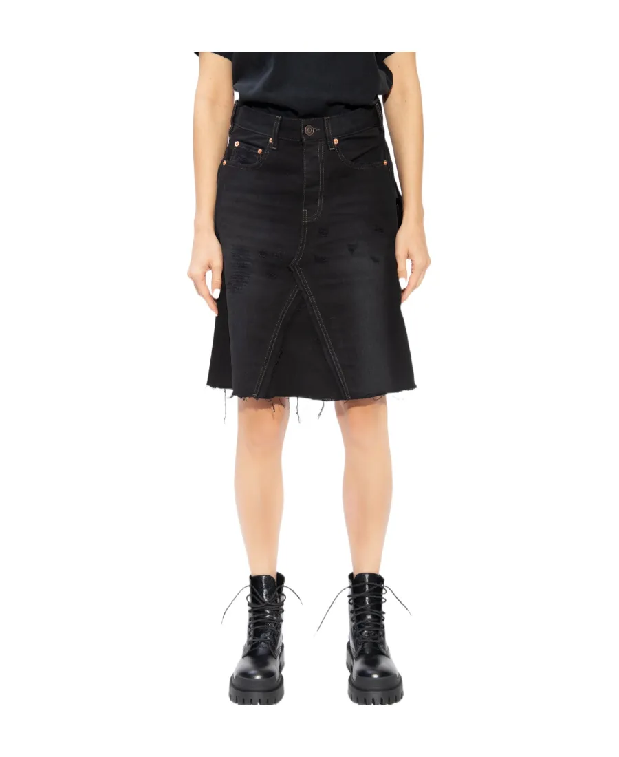 Rip-Detailed Denim Skirt
