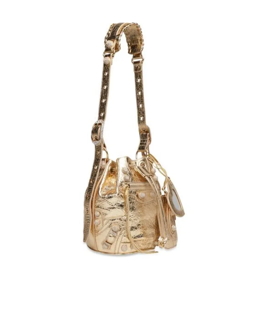 Le Cagole Xs Metallized Shoulder Bag With Rhinestones