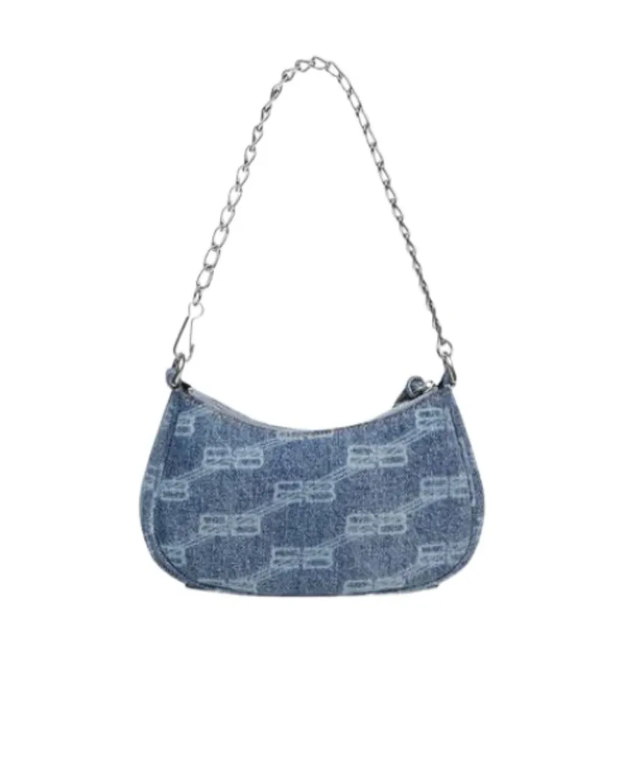 Le Cagole Mini Chain Bag Bb Monogram Denim Bleached Blue