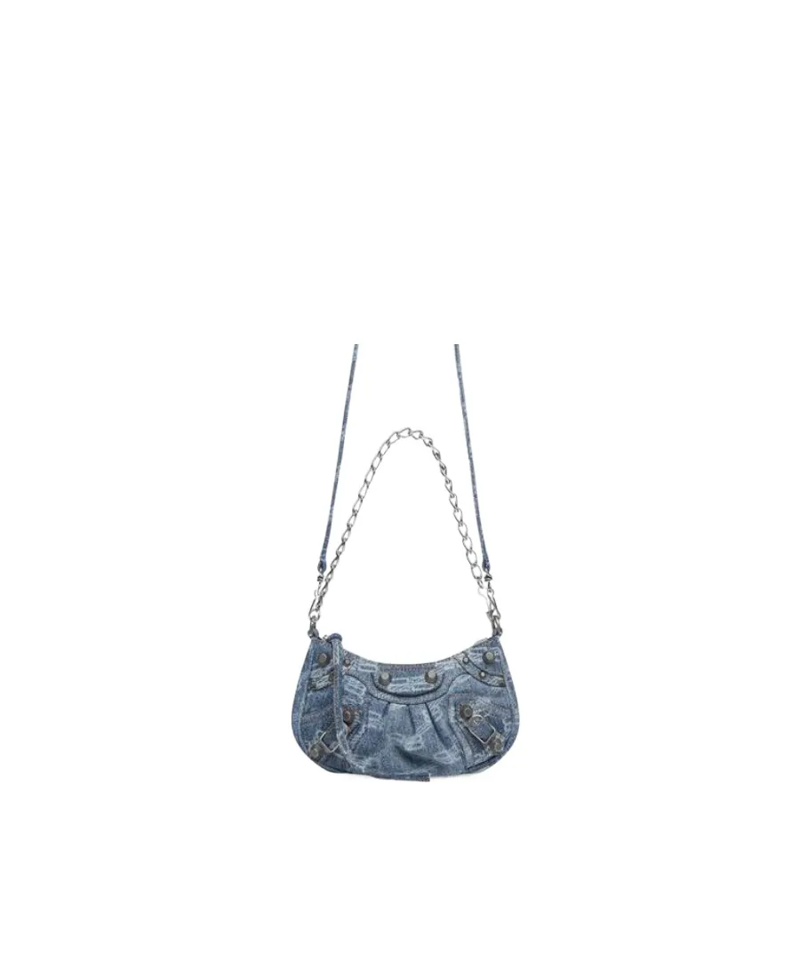 Le Cagole Mini Chain Bag Bb Monogram Denim Bleached Blue