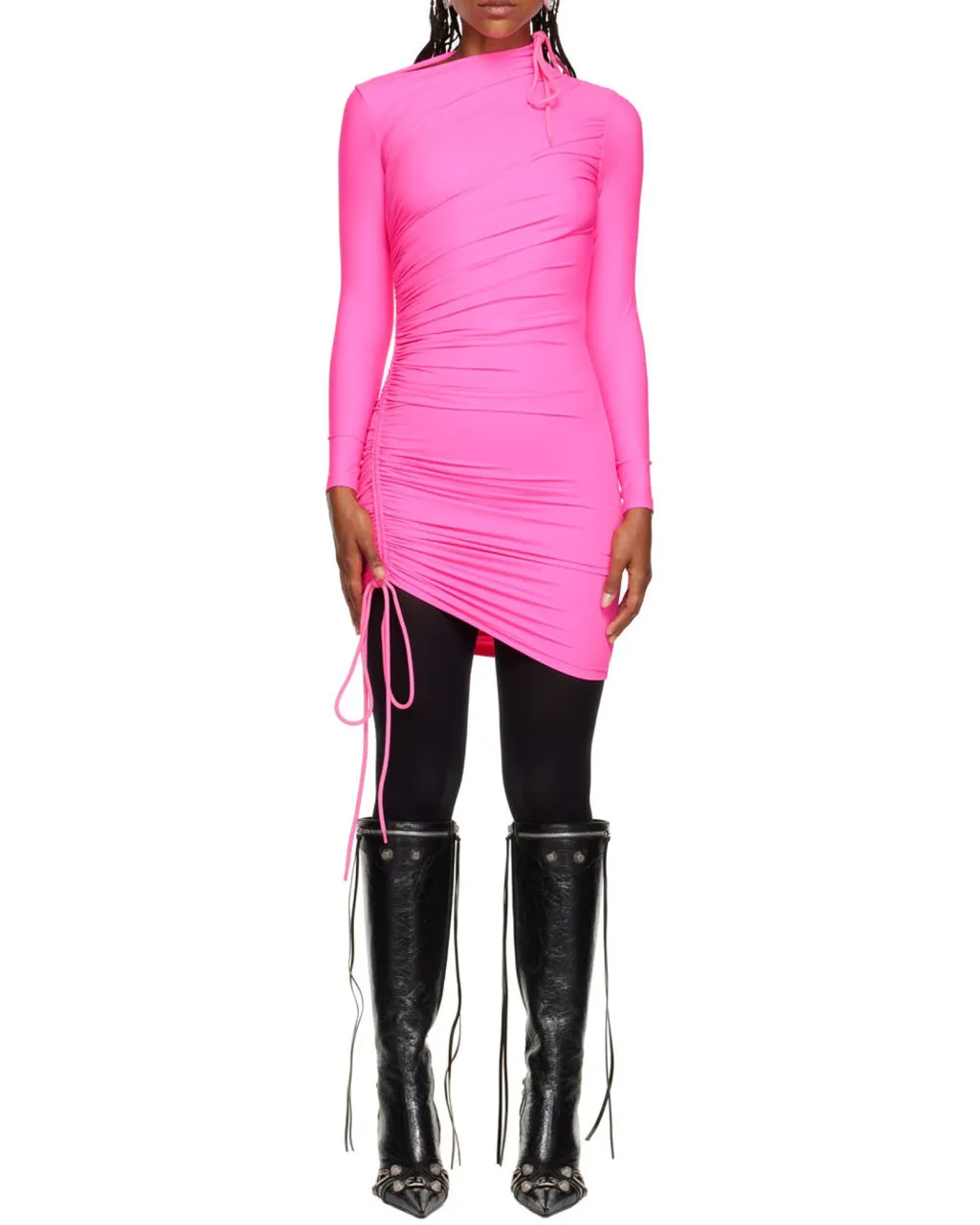 Asymmetric Drawstring Dress