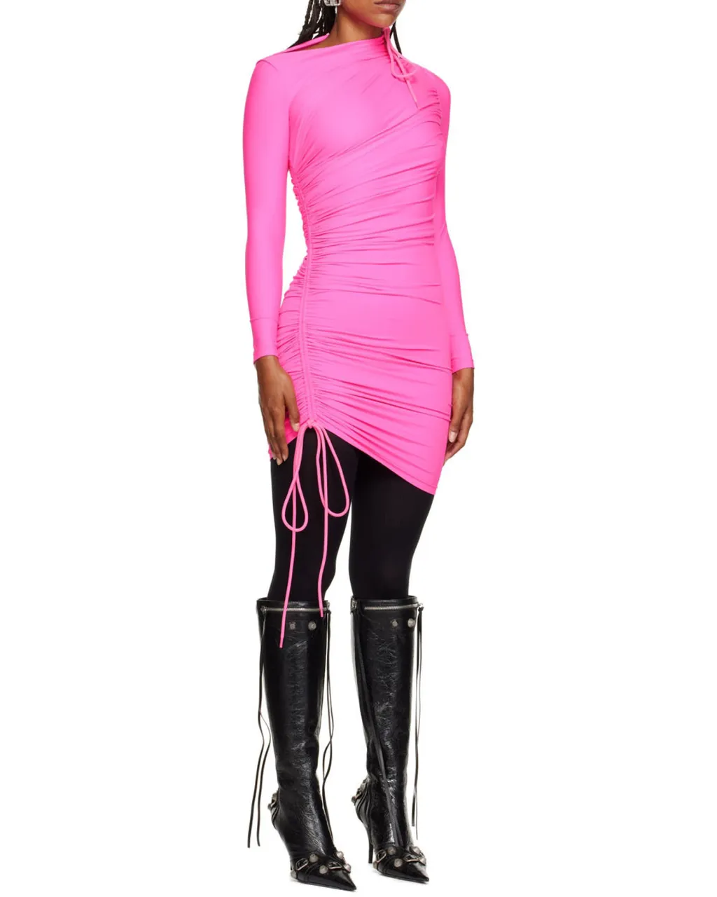 Asymmetric Drawstring Dress