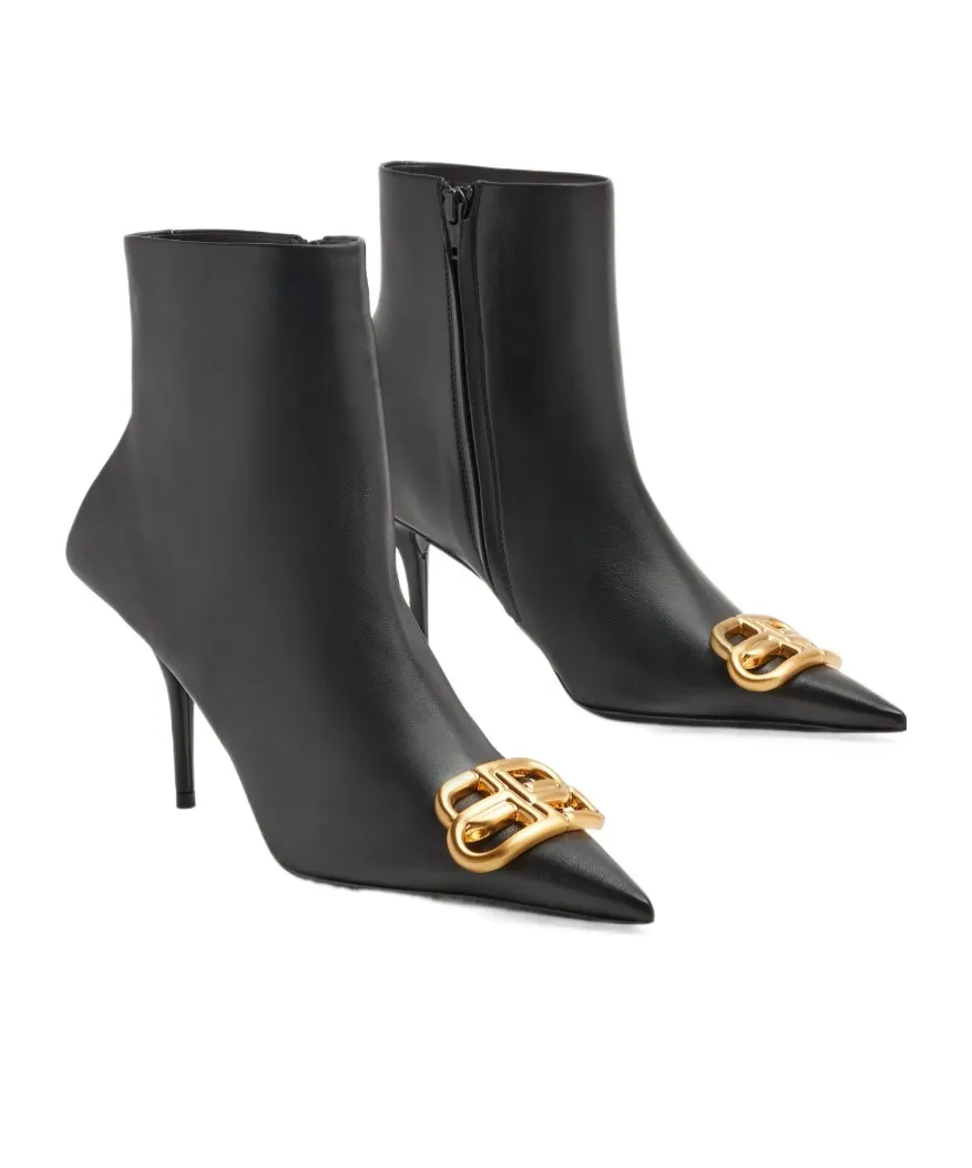 Logo Plaque Pointed-Toe Ankle Boots