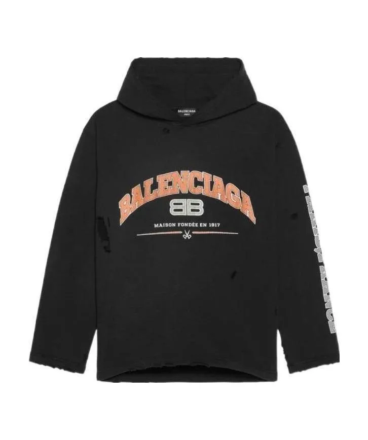 Distressed Logo Printed Hoodie