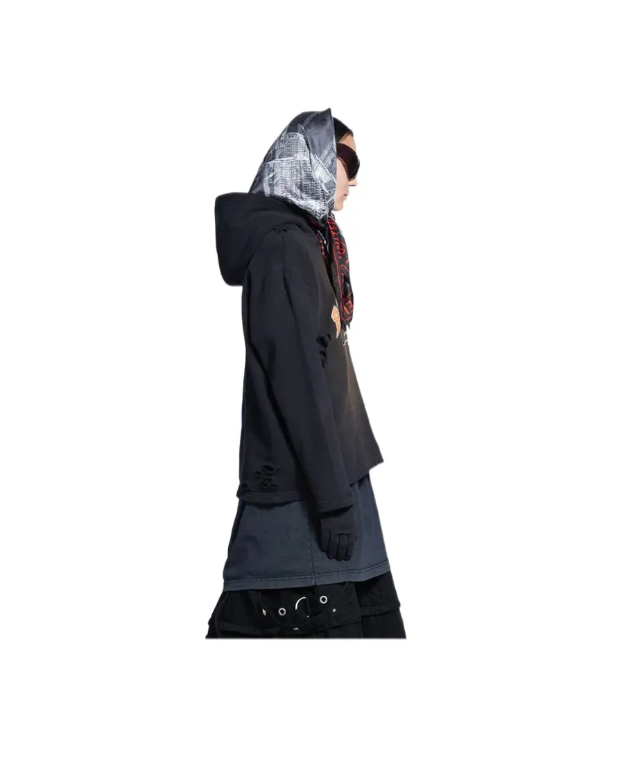 Distressed Logo Printed Hoodie