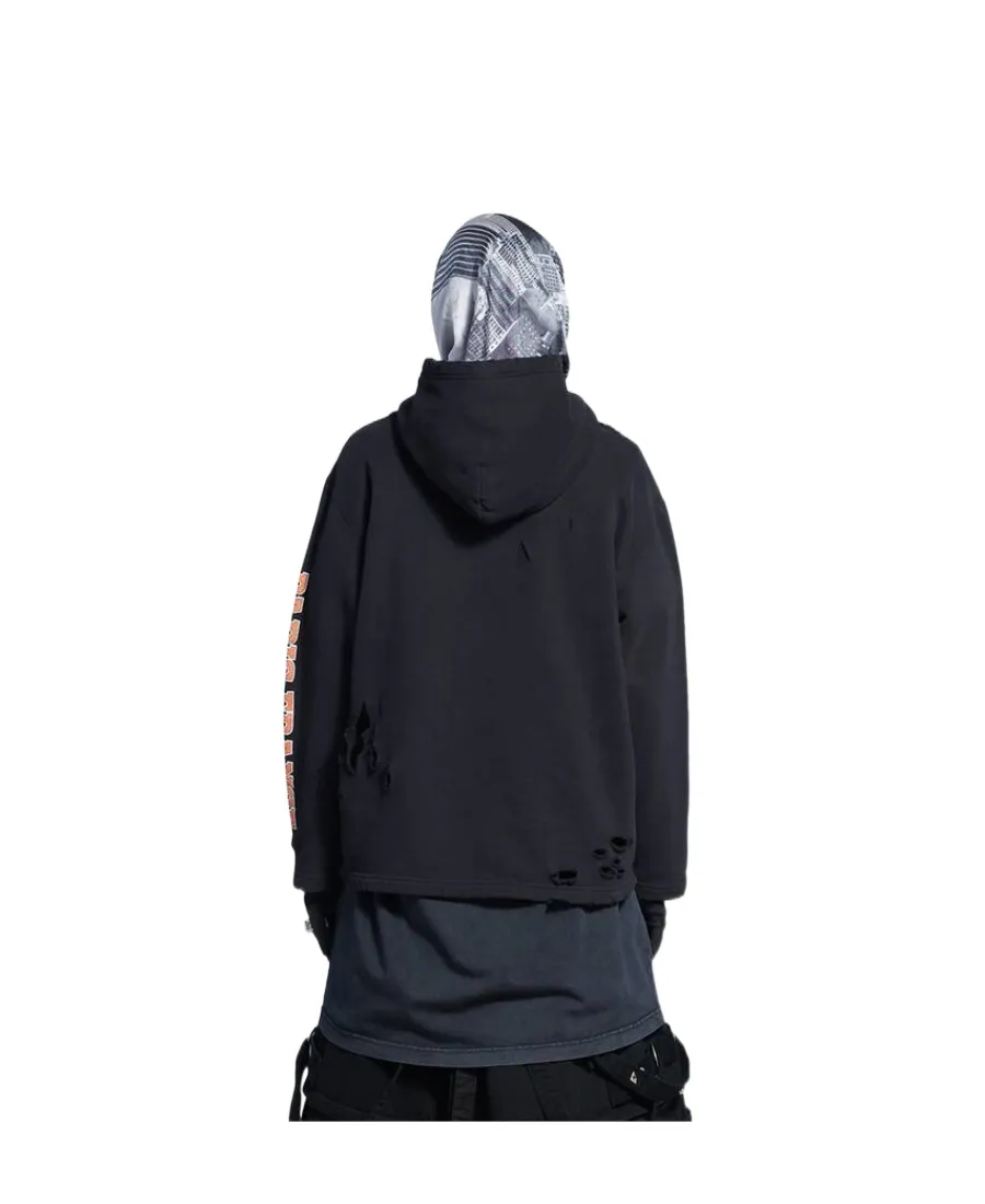 Distressed Logo Printed Hoodie