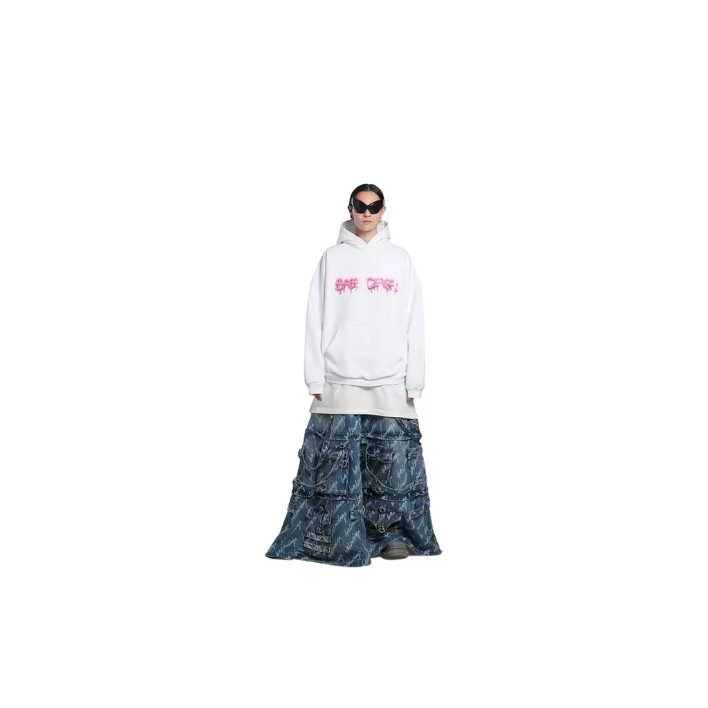Logo Print Ribbed Hem Hoodie