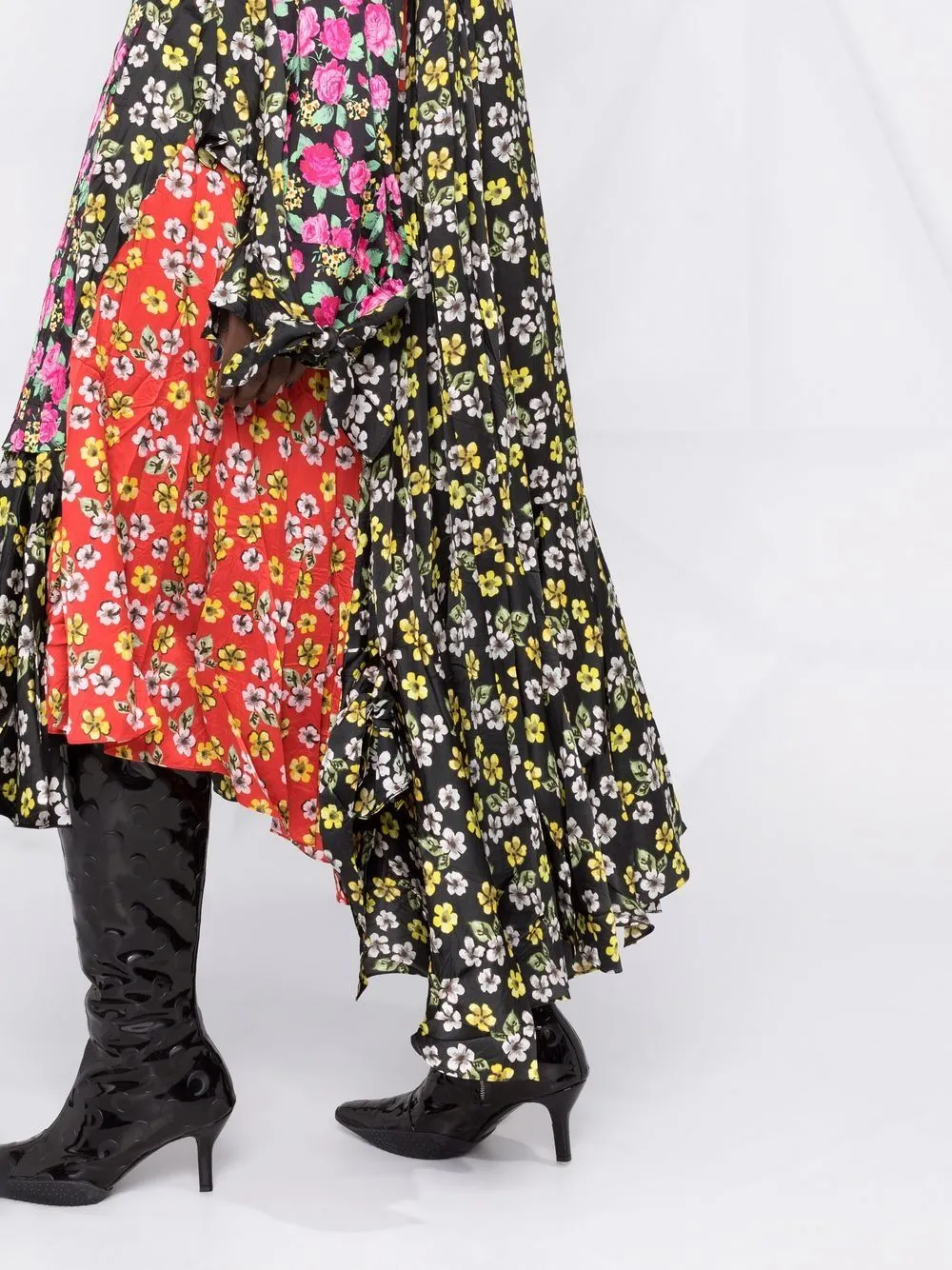 Asymmetric Hem Patched Long Dress
