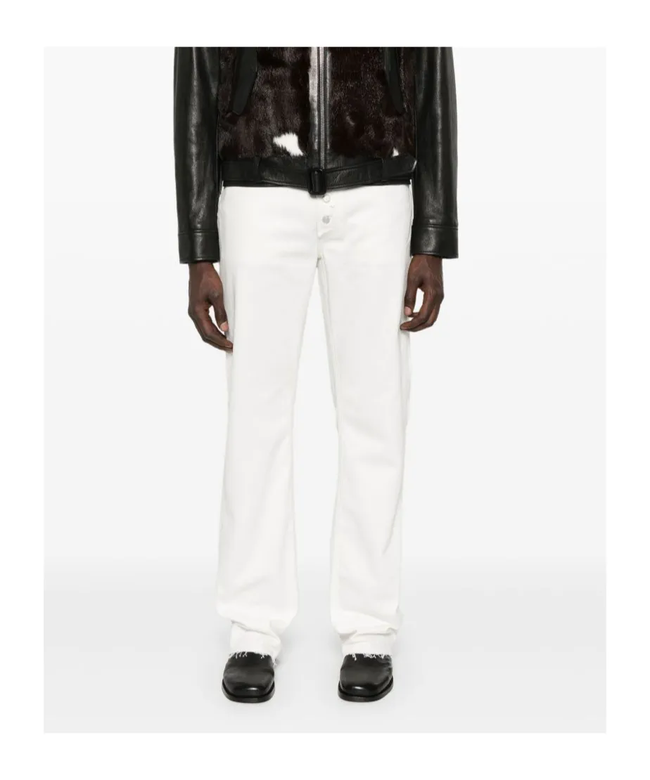 Straight-Leg Frayed-Edge Jeans