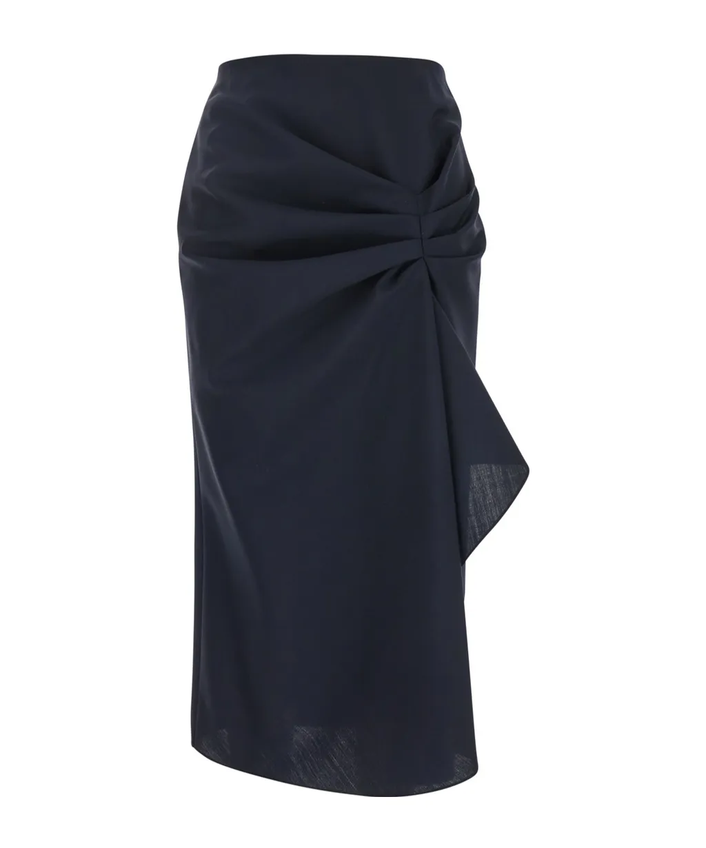 Asymmetric Gathered Midi Skirt