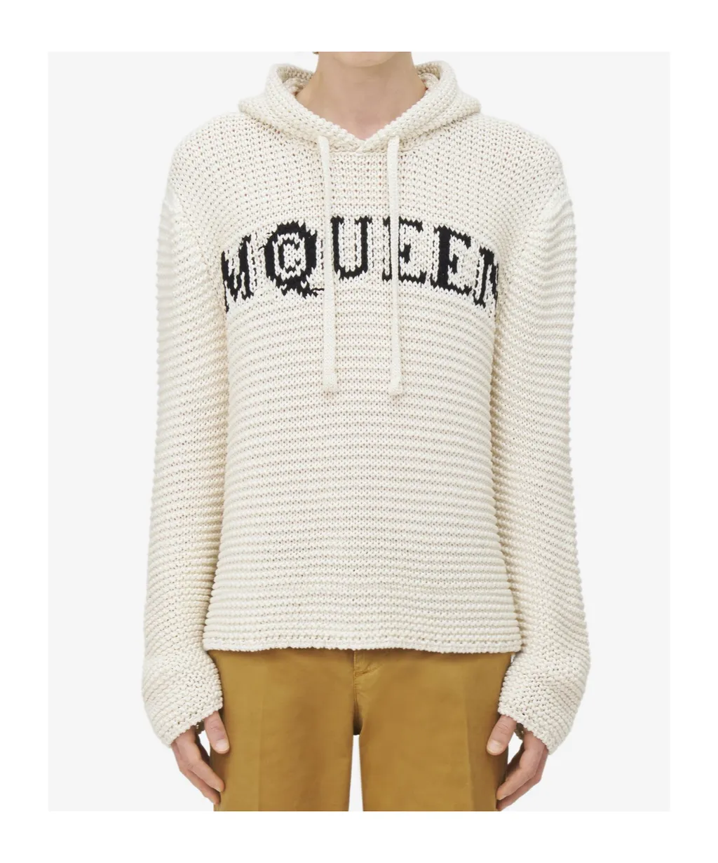Logo Cropped Knitted Hoodie