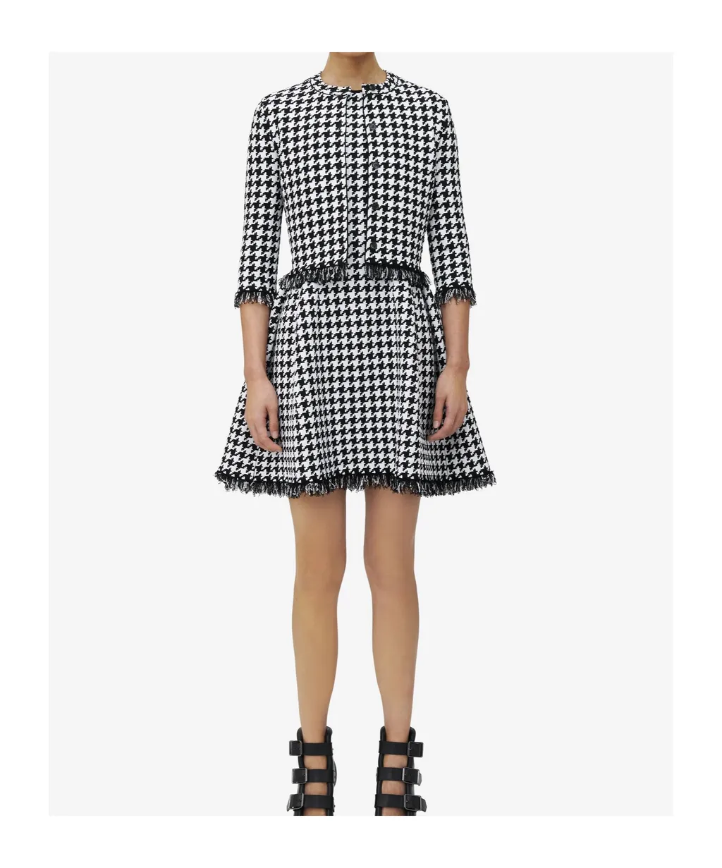 Houndstooth Frayed-Edge Cardigan