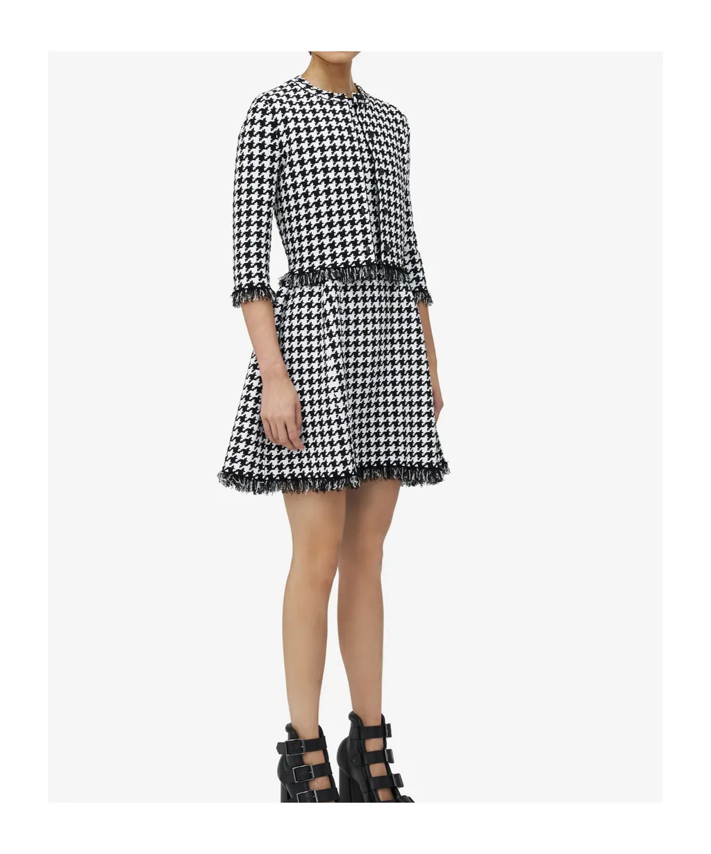 Houndstooth Frayed-Edge Cardigan