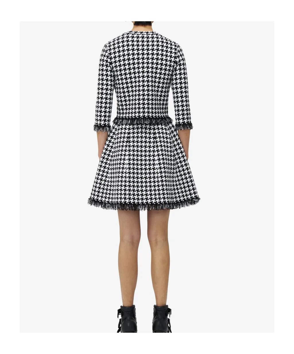 Houndstooth Frayed-Edge Cardigan