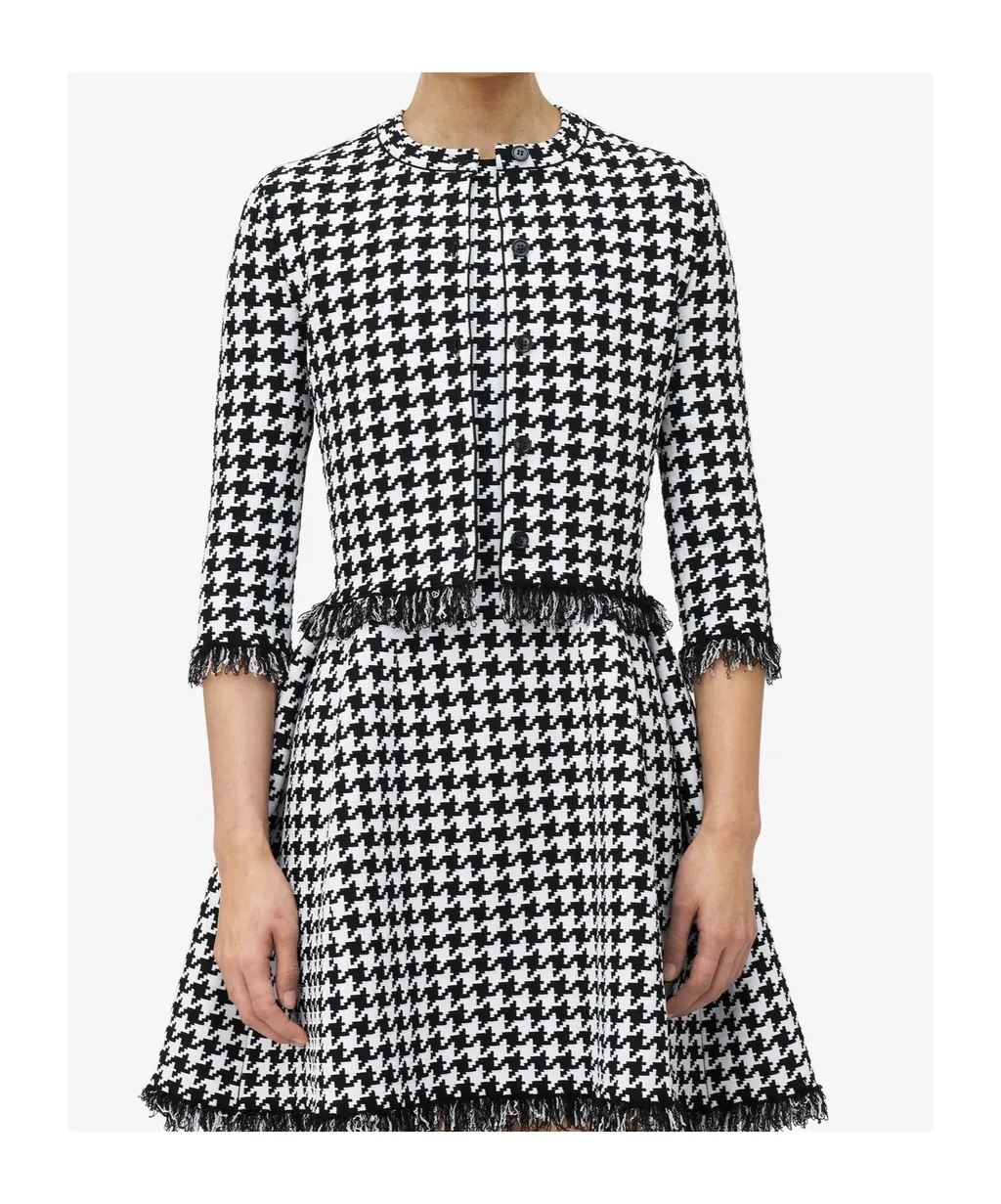 Houndstooth Frayed-Edge Cardigan