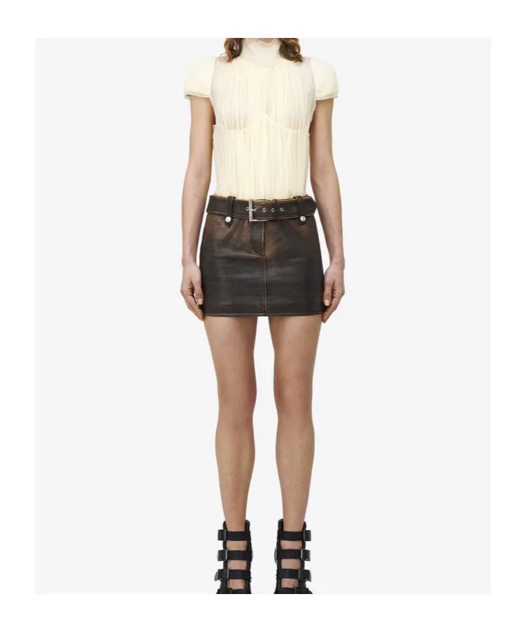 Belted Leather Mini Skirt