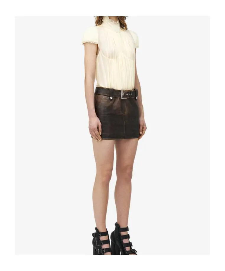 Belted Leather Mini Skirt