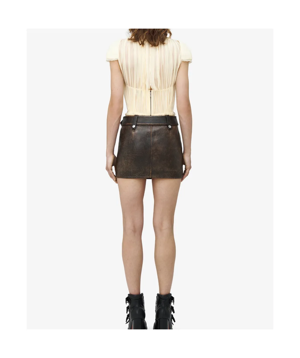 Belted Leather Mini Skirt