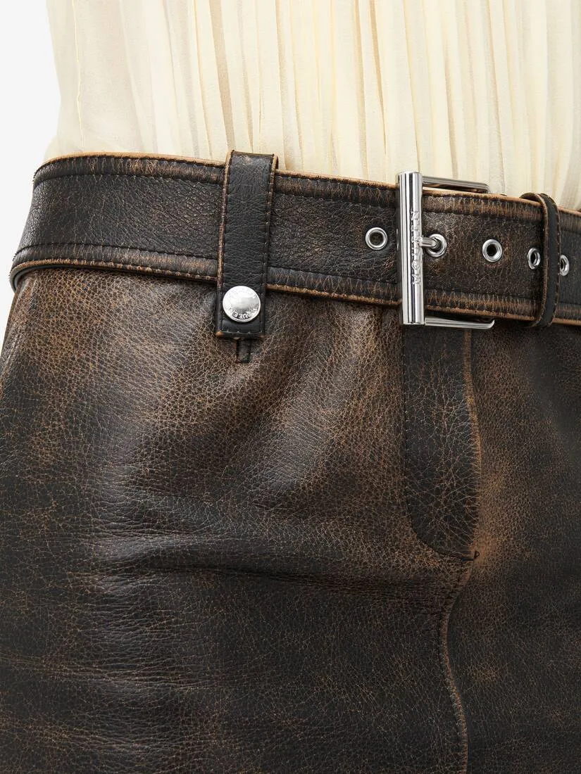 Belted Leather Mini Skirt