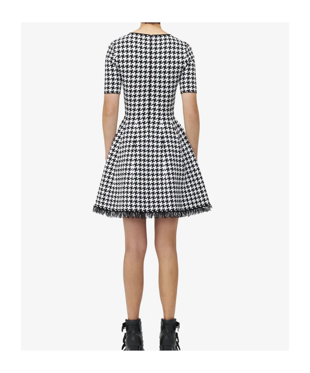 Houndstooth Frayed-Edge Mini Dress