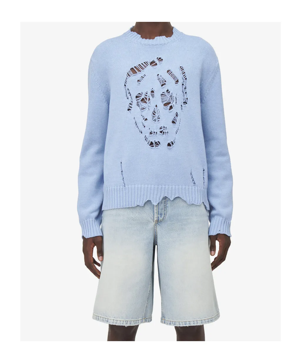 Skull Distressed Knitted Jumper
