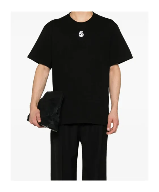 Flocked-Skull Crewneck T-Shirt