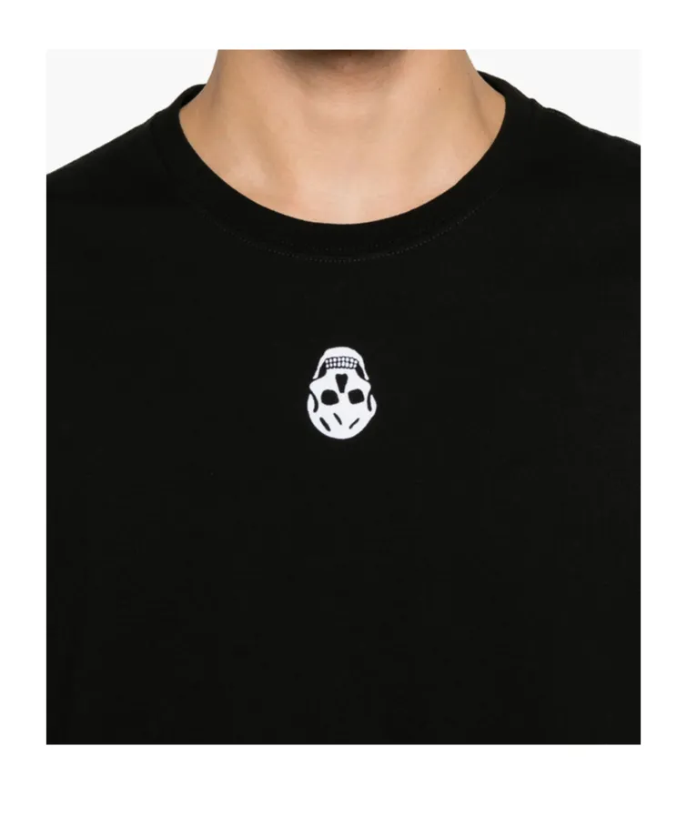 Flocked-Skull Crewneck T-Shirt